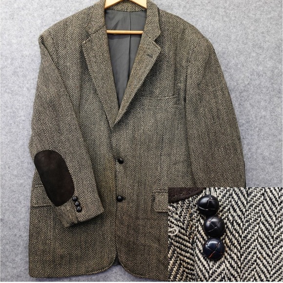 PAUL STUART Tweed Sport Coat Men 42R Herringbone Wool Elbow Patch VTG Southwick